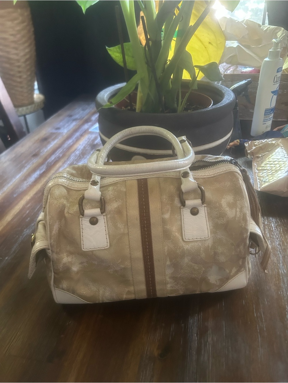 Coach Beige and White Satchel with Brown Trim 2006 limited edition Tie Dye